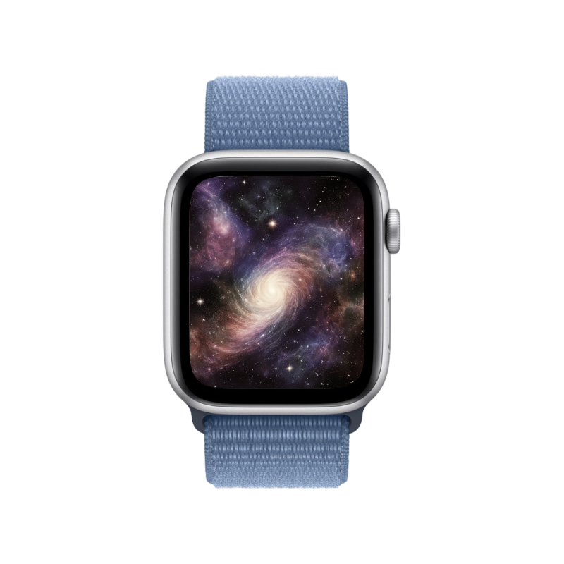 Apple Watch SE 2023, 44 мм, корпус из алюминия серебристого цвета, текстильный ремешок цвета «ледяной синий»